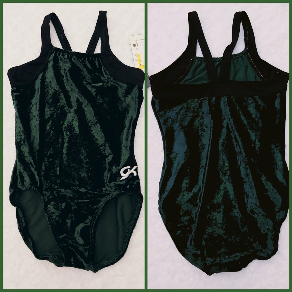 GK Velvet Gymnastics Leotard Green Adult Small, AS